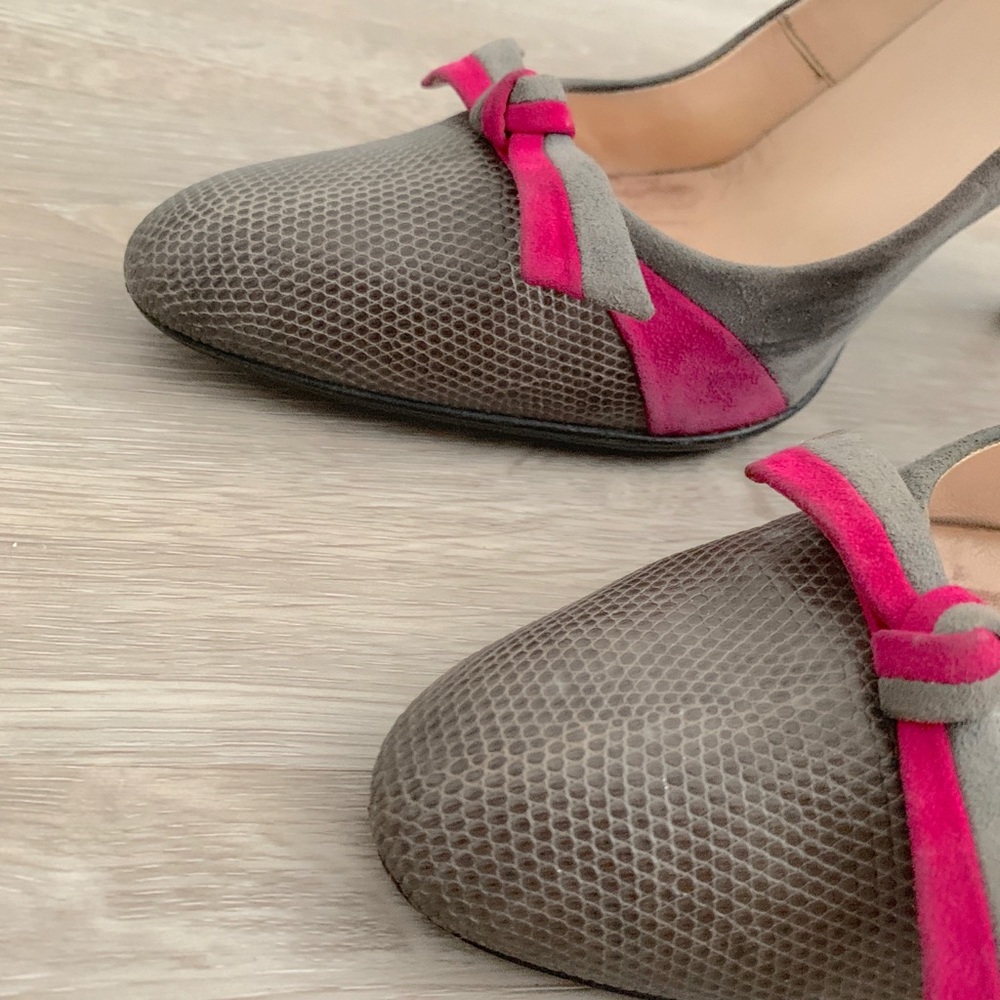 Sergio Rossi Grey Pink Bow Toe Heels - Picture 8 of 9